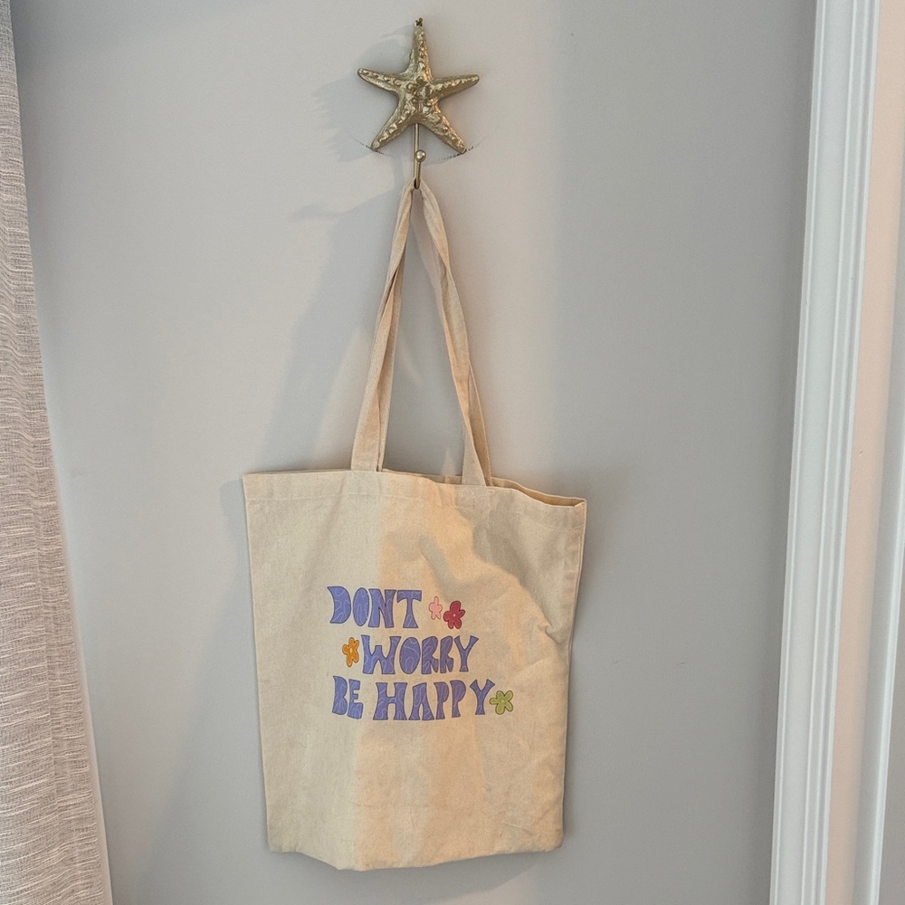Beige Tote Bag with Colorful Text